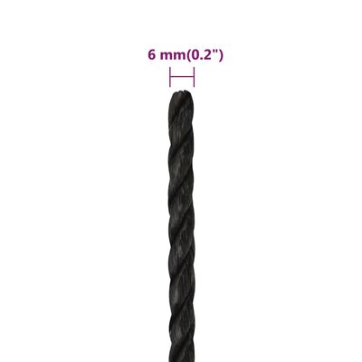 vidaXL Delovna vrv črna 6 mm 25 m polipropilen
