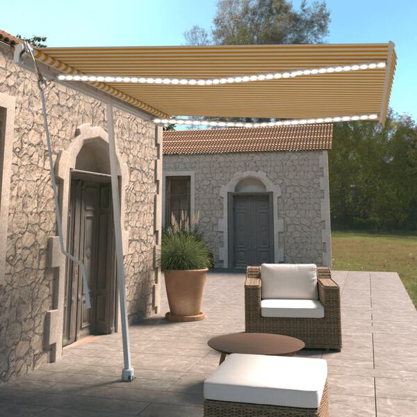 vidaXL Avtomatska tenda LED + senzor 300x250 cm rumena/bela