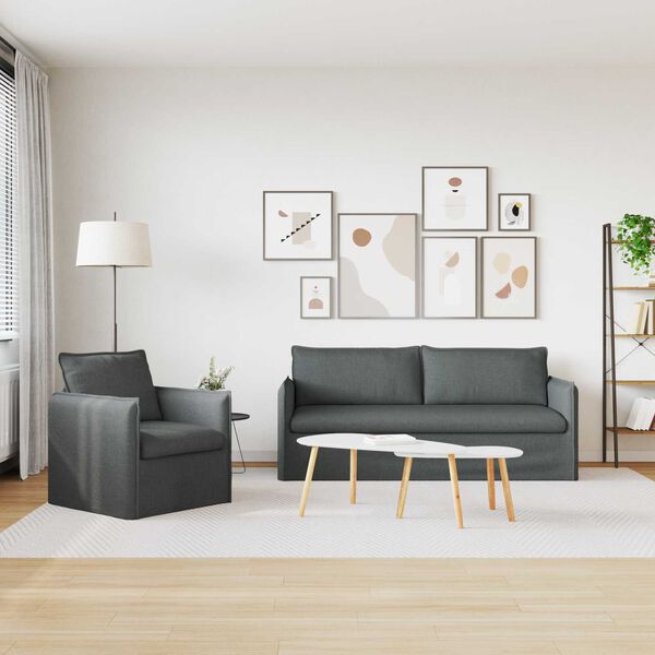 vidaXL Kavčna garnitura 2 pcs Temno siva 196 x 82 x 85 cm Blago