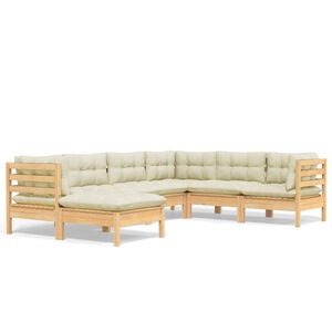 vidaXL Vrtna sedežna garnitura 7-delna s krem blazinami trdna borovina