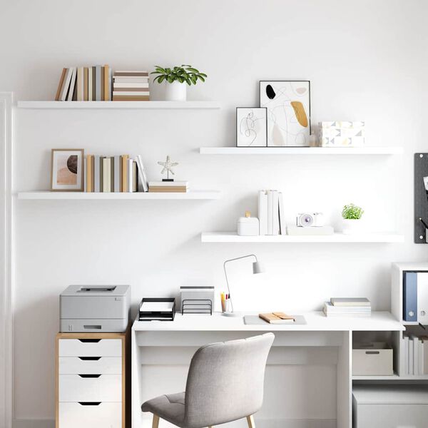 vidaXL Stenske police 4 kosi bele 120x23,5x3,8 cm MDF