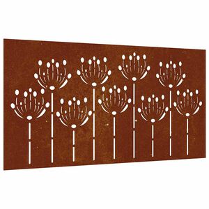 vidaXL Vrtna stenska dekoracija 105x55 cm corten jeklo cvetlice