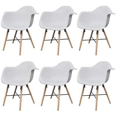 vidaXL Jedilni stoli 6 kosov bela plastika in bukovina