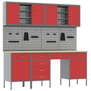 vidaXL Delovna omara s predalom 10 pcs Rdeča Inženirski les in jeklo