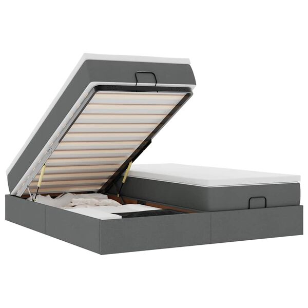 vidaXL Otomanski posteljni okvir z vzmetnicami siv 200x200 cm blago