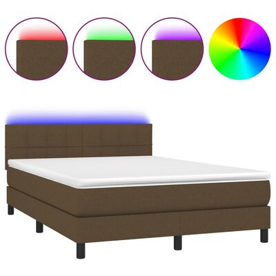 vidaXL Box spring postelja z vzmetnico LED temno rjava 140x190cm blago