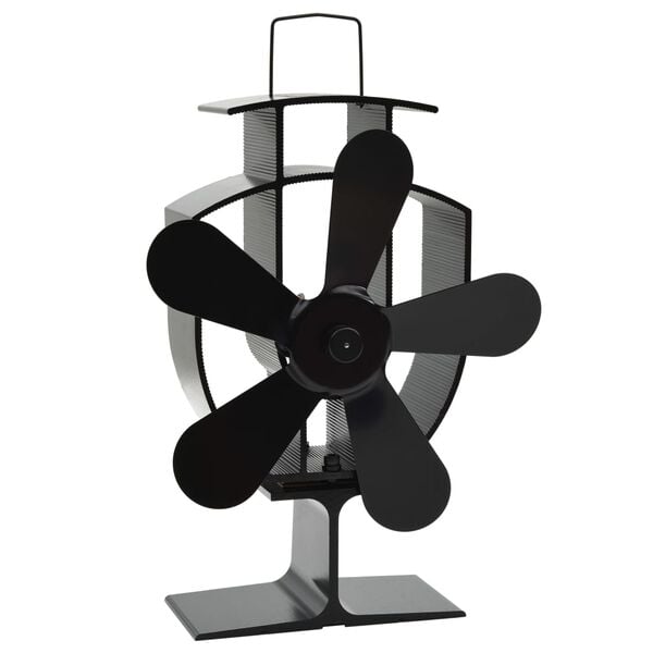 vidaXL Ventilator za kamin na toploto s 5 krili črn