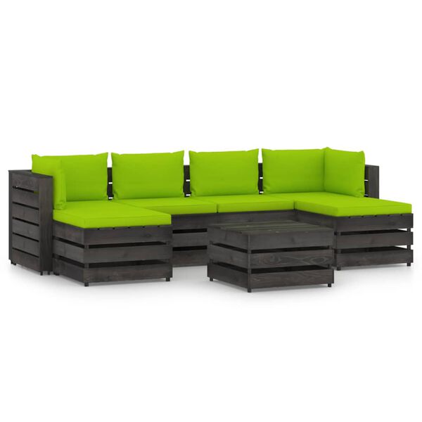 vidaXL Vrtna sedežna garnitura 7-delna z blazinami siv impregniran les