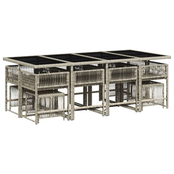 vidaXL Vrtna jedilna garnitura 13-delna z blazinami sv. siv poli ratan