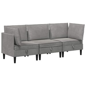 vidaXL Komplet pohi&scaron;tva za dnevno sobo 3 pcs Svetlo siva Žamet