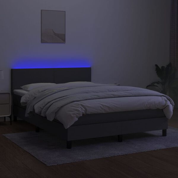 vidaXL Box spring postelja z vzmetnico LED temno siva 140x190 cm blago