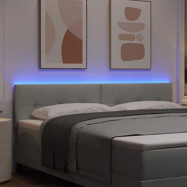 vidaXL LED glava postelje z LED lučmi Svetlo siva 180 cm Poliester