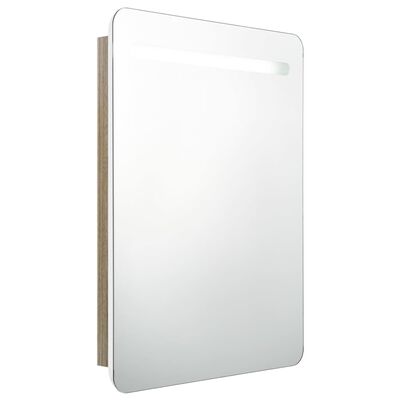 vidaXL LED kopalniška omarica z ogledalom bela in hrast 60x11x80 cm