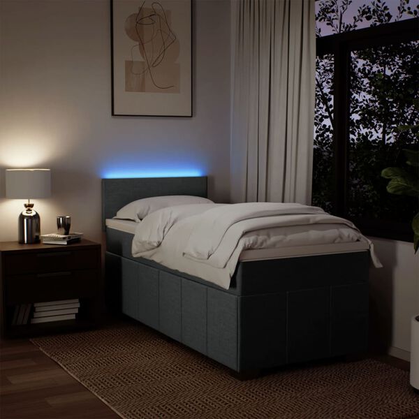 vidaXL Box spring postelja z vzmetnico temno siva 90x200 cm blago