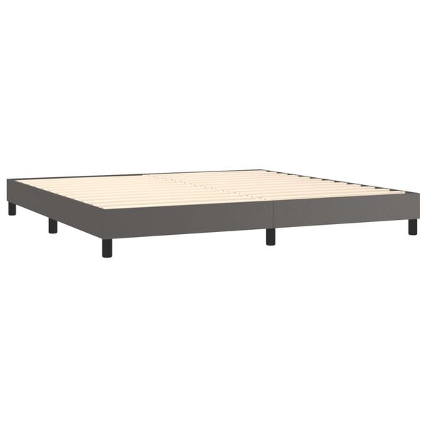 vidaXL Box spring postelja z vzmetnico siva 200x200 cm umetno usnje