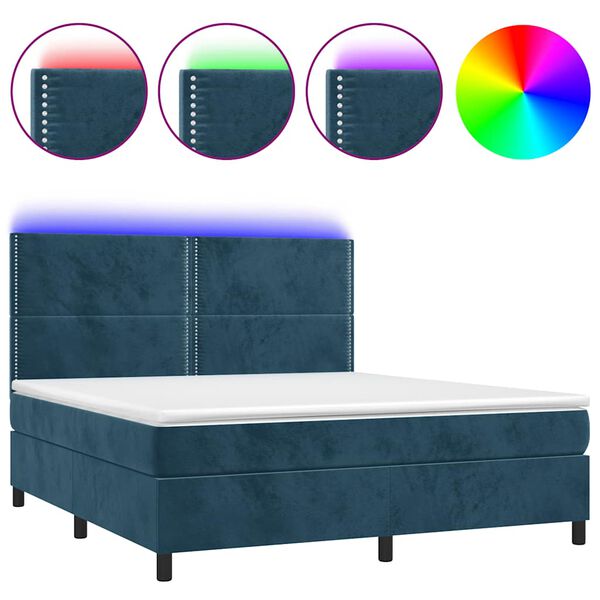 vidaXL Box spring postelja z vzmetnico LED temno modra 180x200cm žamet