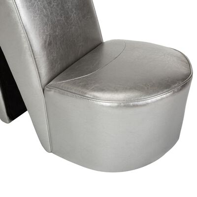 vidaXL Stol v obliki visoke pete srebrno umetno usnje