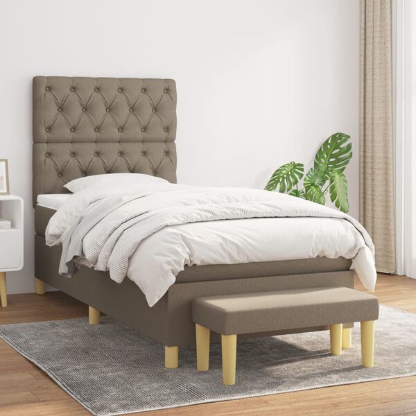 vidaXL Box spring postelja z vzmetnico taupe 80x200 cm blago