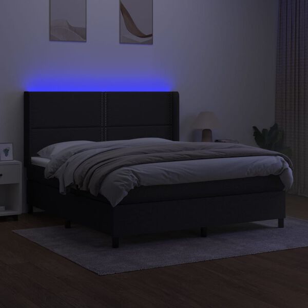 vidaXL Box spring postelja z vzmetnico LED črna 160x200 cm blago