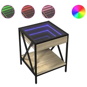 vidaXL Klubska mizica z neskončnimi LED sonoma hrast 40x40x49 cm