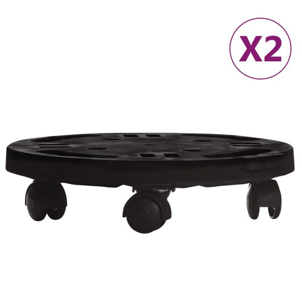 vidaXL Vozičkek za rastline s kolesi 2 kosa premer 30 cm črn 170 kg