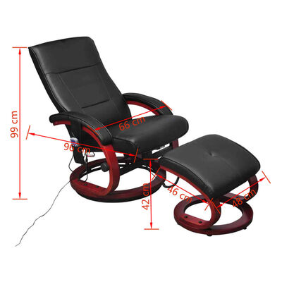 vidaXL Masažni stol s stolčkom za noge črno umetno usnje