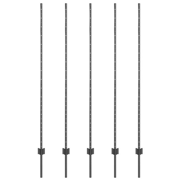 vidaXL Steber ograje. 5 pcs Siva 150 cm Jeklo