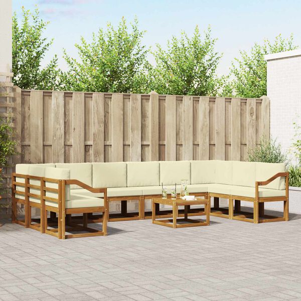 vidaXL Zunanja garnitura za sedenje 11 pcs Naravna in smetana