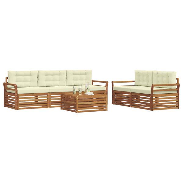 vidaXL Zunanja garnitura za sedenje z blazino 6 pcs Naravna in smetana