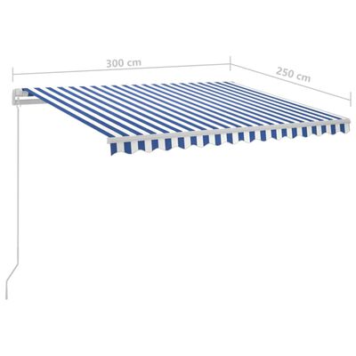 vidaXL Avtomatska tenda LED + senzor 3x2,5 m modra in bela