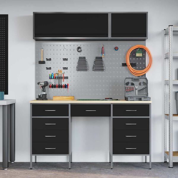 vidaXL Set delovnih omar s predalom s shranjevanjem 8 pcs Črna
