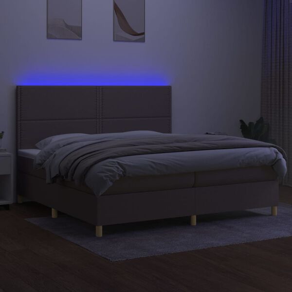 vidaXL Box spring postelja z vzmetnico LED taupe 200x200 cm blago
