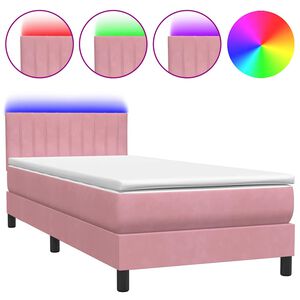 vidaXL Box spring postelja z vzmetnico LED roza 90x210 cm žamet