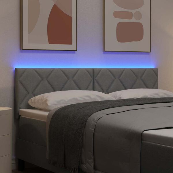 vidaXL Vzglavje z LED lučmi z vzglavjem Svetlo siva 160 cm blago