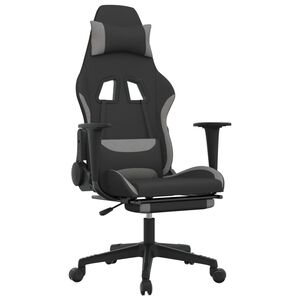 vidaXL Gaming stol z oporo za noge črno in svetlo siva blago