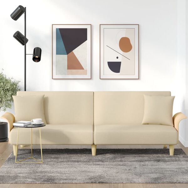 vidaXL Raztegljiv kavč z naslonjali za roke krem blago