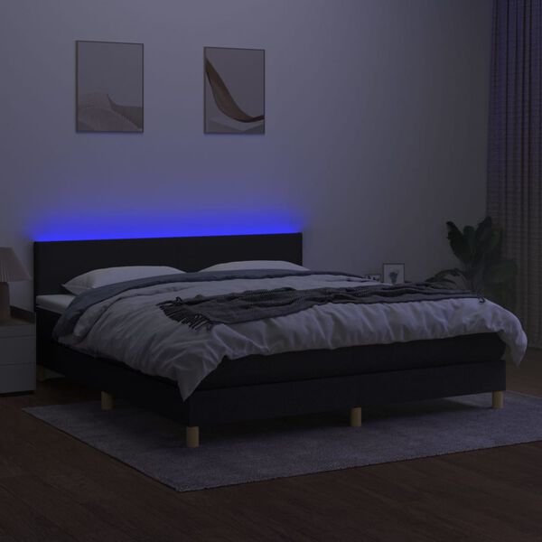 vidaXL Box spring postelja z vzmetnico LED črna 160x200 cm blago