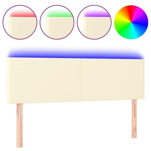 vidaXL LED posteljno vzglavje krem 144x5x78/88 cm umetno usnje