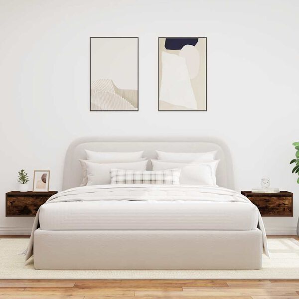 vidaXL Nočna stenska omarica z LED lučkami 2 kosa dimljen hrast