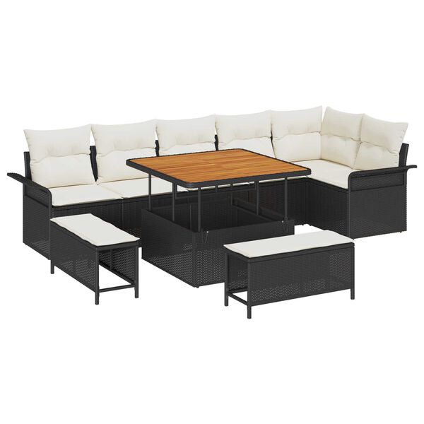 vidaXL Vrtna sedežna garnitura 9 pcs Črna in krem 100 x 100 x 71 cm