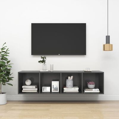 vidaXL Stenska TV omarica siva 37x37x142,5 cm iverna plošča