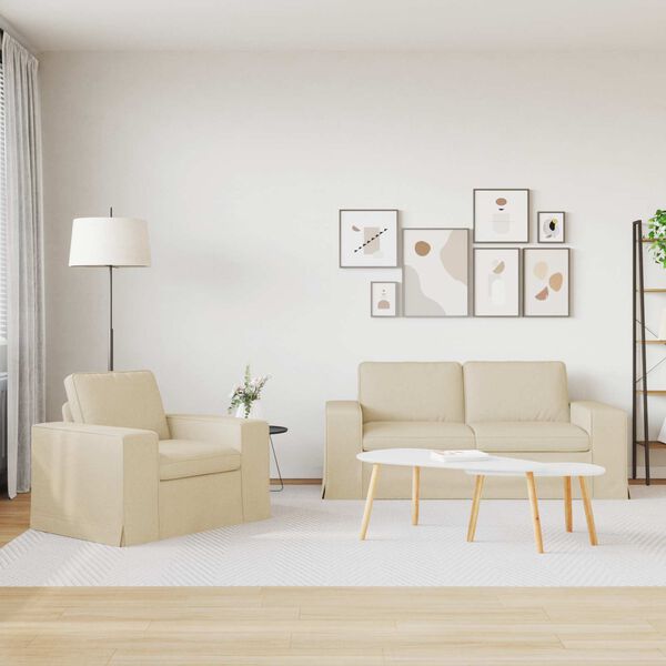 vidaXL Kavč 2 pcs krema 182 x 80 x 82 cm blago