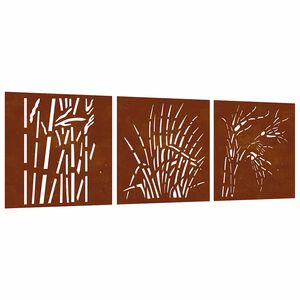 vidaXL Vrtne stenske dekoracije 3 kosi 55x55 cm corten jeklo trava