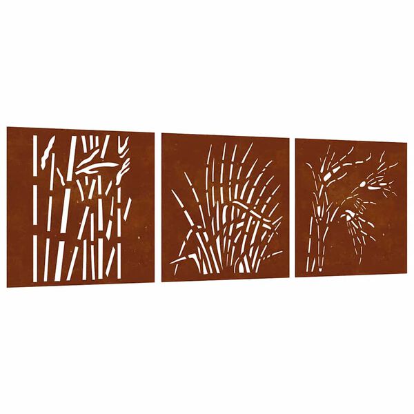 vidaXL Vrtne stenske dekoracije 3 kosi 55x55 cm corten jeklo trava
