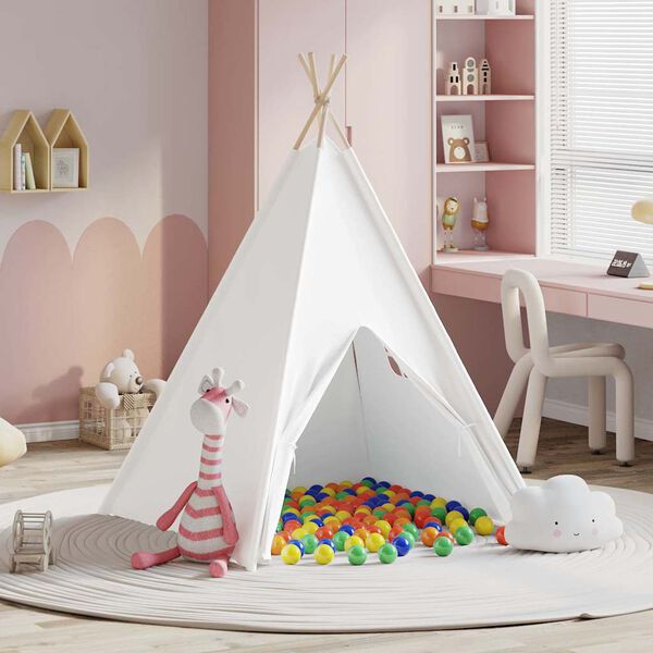 vidaXL Teepee šotor Bela 120 x 120 x 150 cm Tkanina in plastika