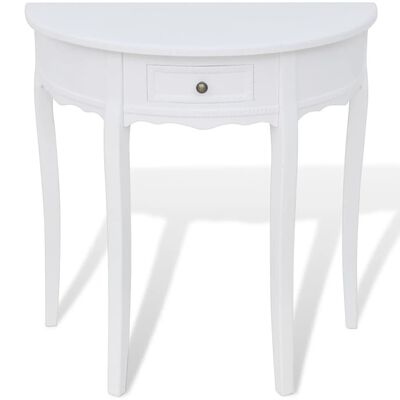 vidaXL Konzolna mizica s predalom polkrožna bela