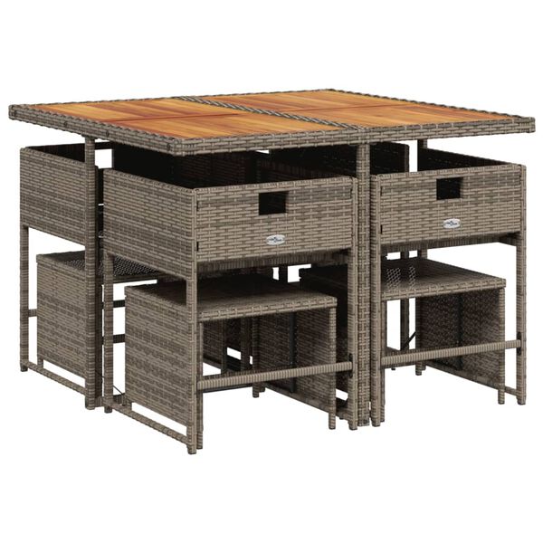 vidaXL Vrtna jedilna garnitura 9-delna z blazinami siv poli ratan