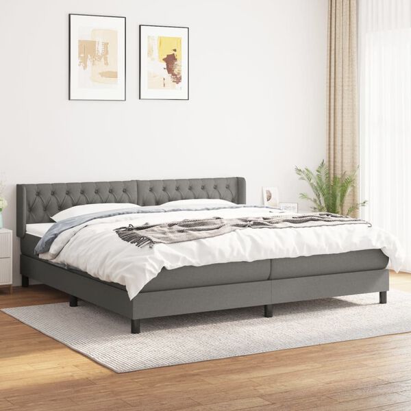 vidaXL Box spring postelja z vzmetnico temno siva 200x200 cm blago