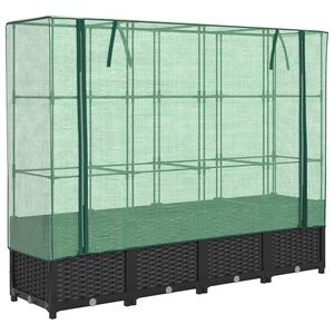 vidaXL Dvignjena greda s pokrovom za rastlinjak videz ratana 160x40x138 cm