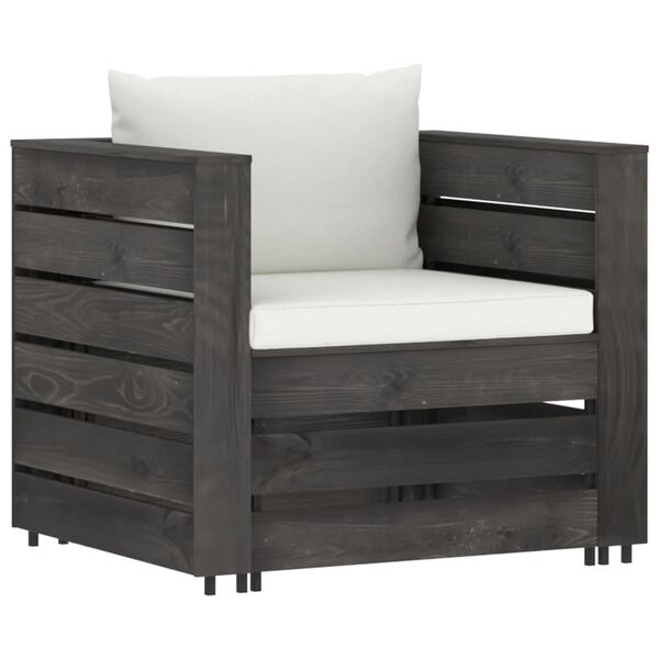 vidaXL Vrtna sedežna garnitura 7-delna z blazinami siv impregniran les